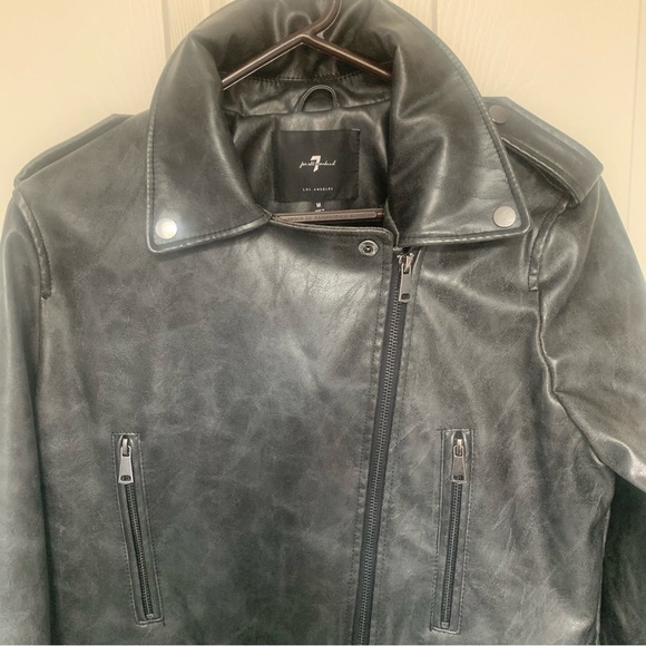 7 for all Mankind Faux Leather Vegan Moto biker jacket black zip goth Medium - Picture 3 of 9